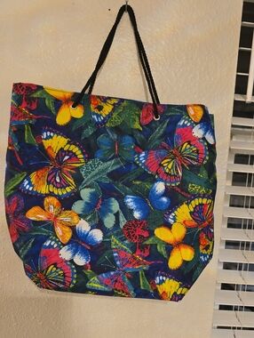 Floral Butterfly Print Tote Bag in Multicolor - Unbranded